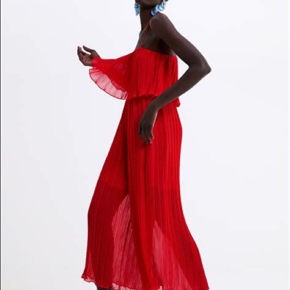 Zara red pleated jumpsuit